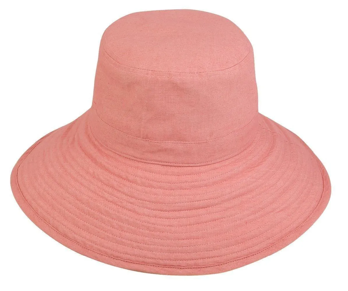 1 Dozen Sun Bucket Hats Caps Ramie Cotton Ribbon Ties Sand Salmon Wholesale