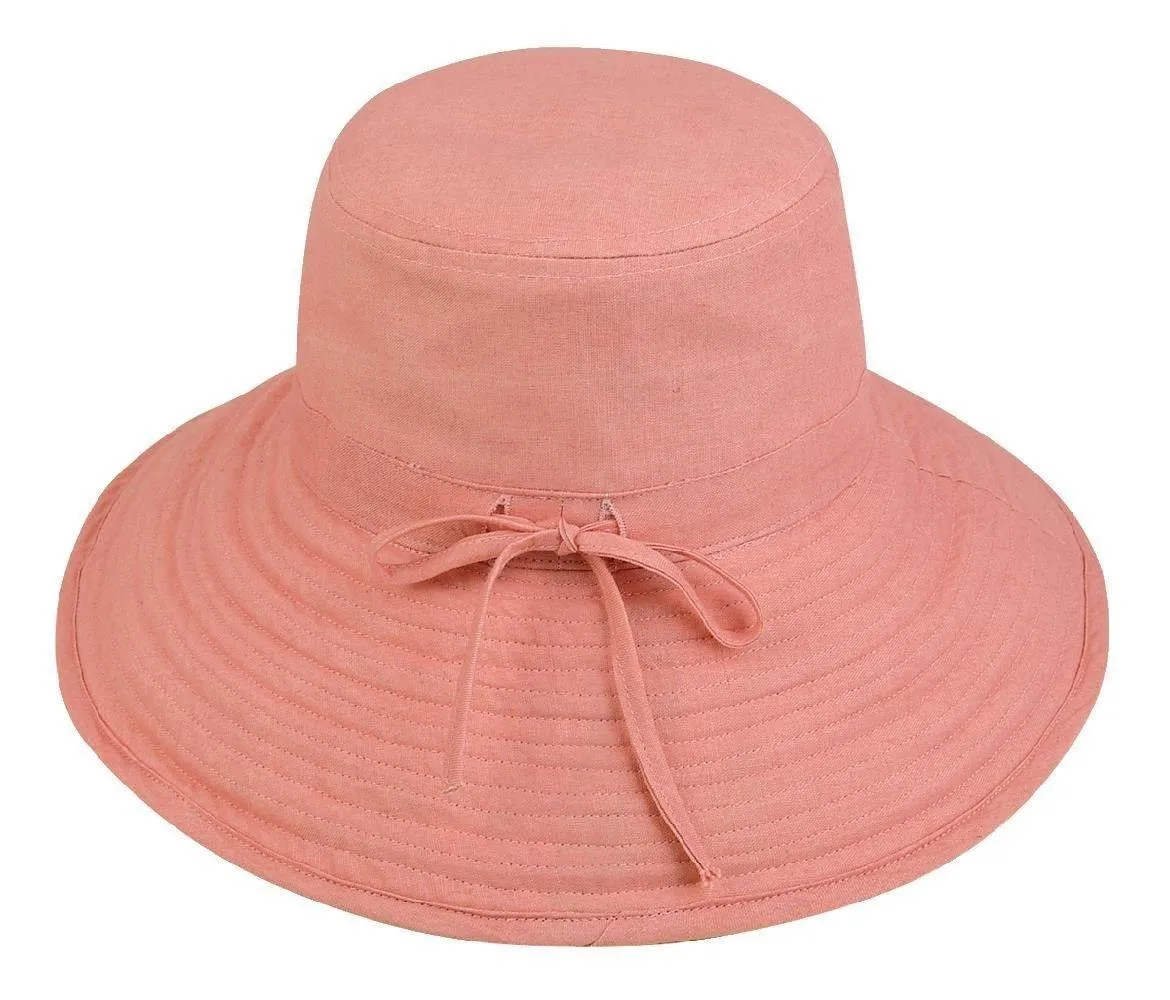 1 Dozen Sun Bucket Hats Caps Ramie Cotton Ribbon Ties Sand Salmon Wholesale