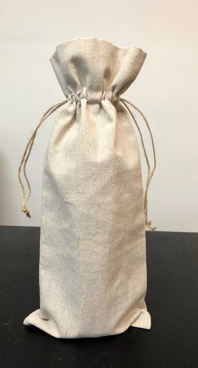 12 ct Cotton-Jute Natural Wine Bags with Drawstrings Closure - Single Bottle - By Dozen