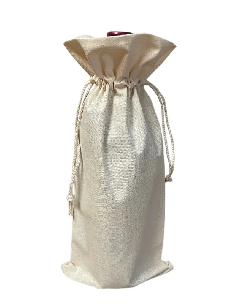 12 ct Cotton-Jute Natural Wine Bags with Drawstrings Closure - Single Bottle - By Dozen