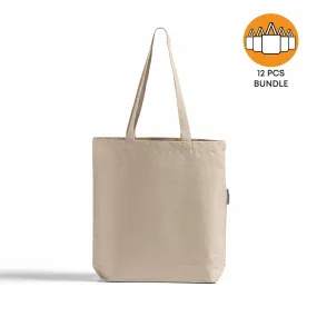 12 ct Organic Cotton Canvas Grocery Tote Bags W/Gusset - By Dozen