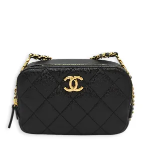 23C Quilted Camera Mini Black Crossbody Bag in Caviar Leather, Gold hardware