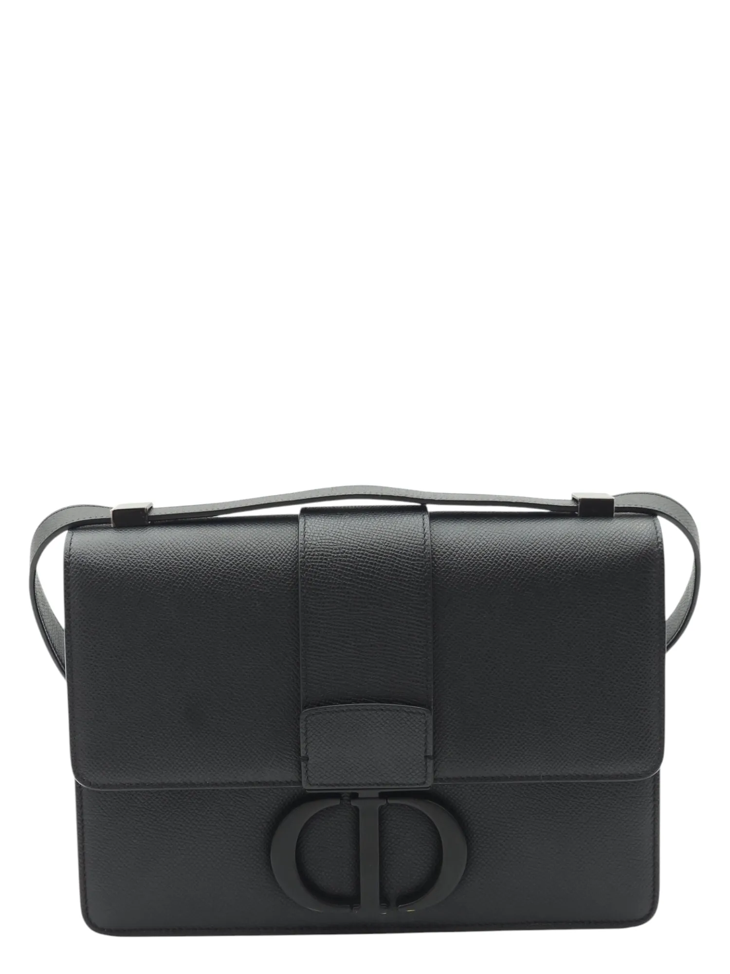 30 Montaigne Medium Black Crossbody Bag in Calfskin, Black powder coated hardware