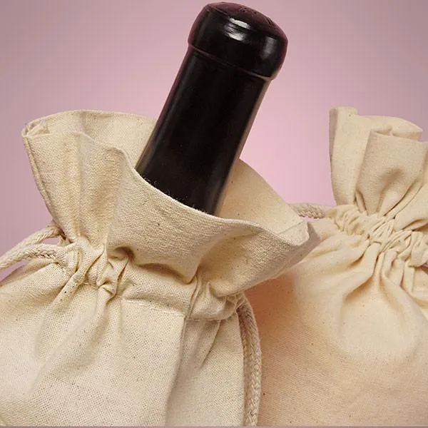 480 ct Single Bottle Natural Cotton Muslin Wine Bags with Drawstrings Closure - By Case