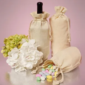 480 ct Single Bottle Natural Cotton Muslin Wine Bags with Drawstrings Closure - By Case