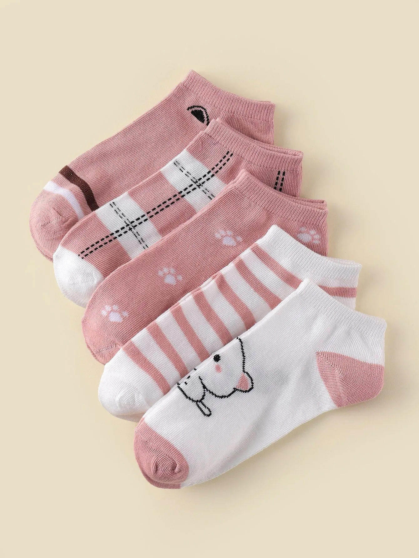 5pairs Cat Pink Ankle Socks Silly Socks for Women Funky Socks Funny Socks