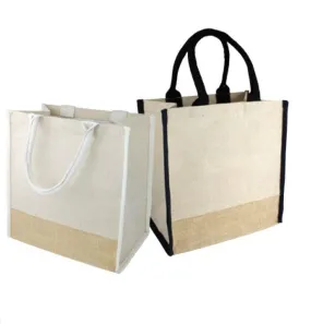 6 ct Fancy Jute Blend Tote Bags Burlap Carry-All Totes with Full Gusset - By Bundle