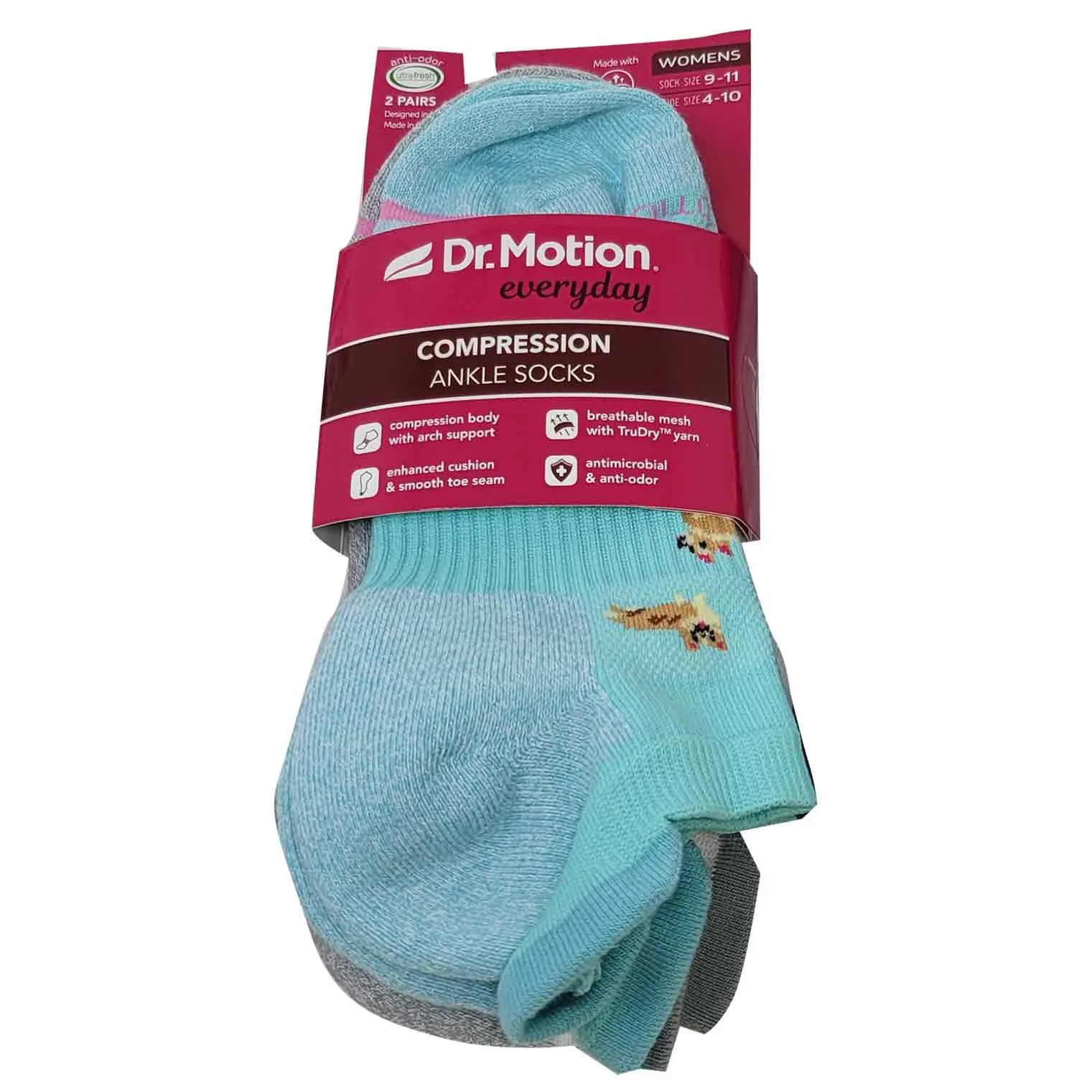 Ankle Compression Socks | Dr Motion Socks | Corgis & White (2 Pack)