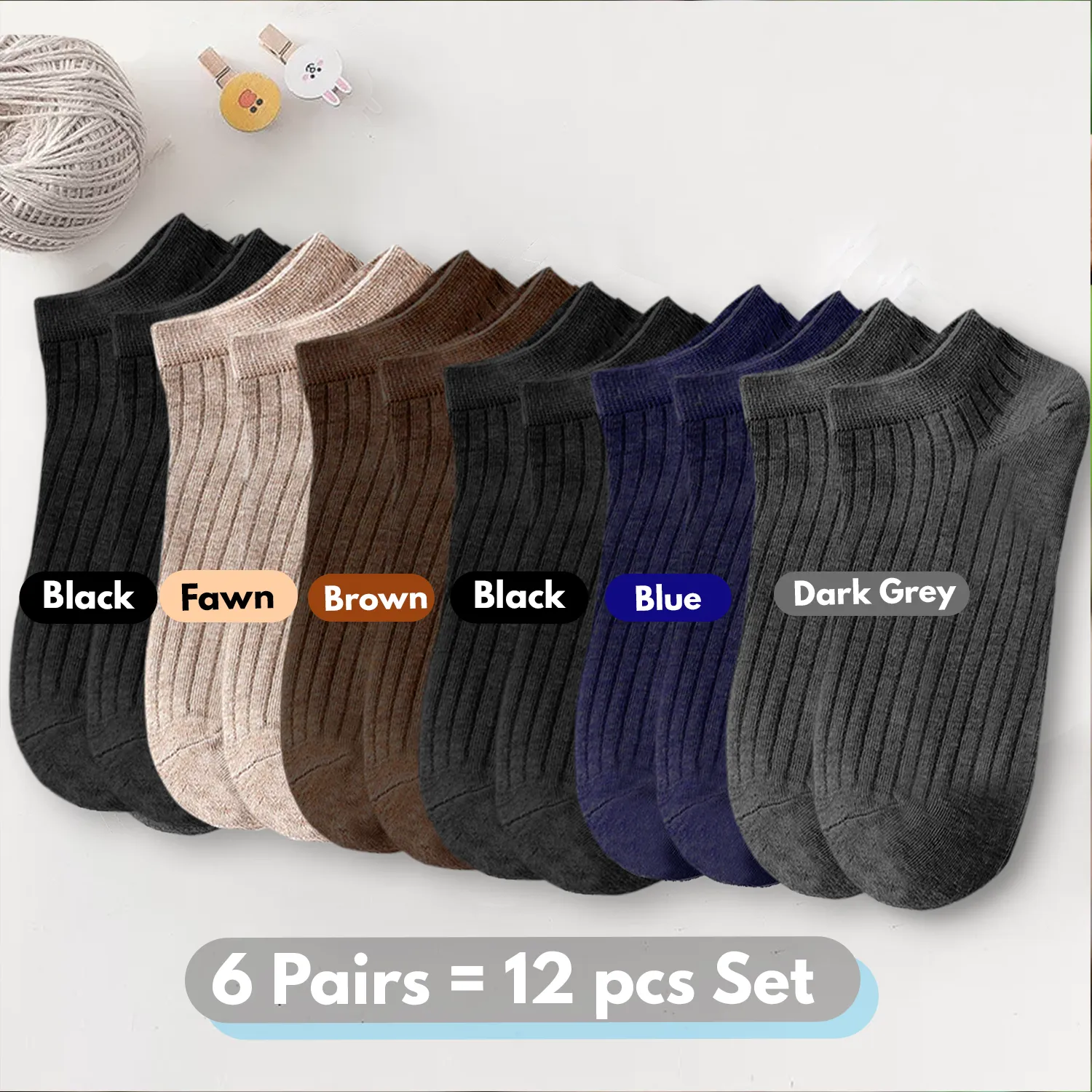 Arctic Wolf Men's Ribbed Ankle Length Socks (Pack of 6, 8 & 12 Pairs)