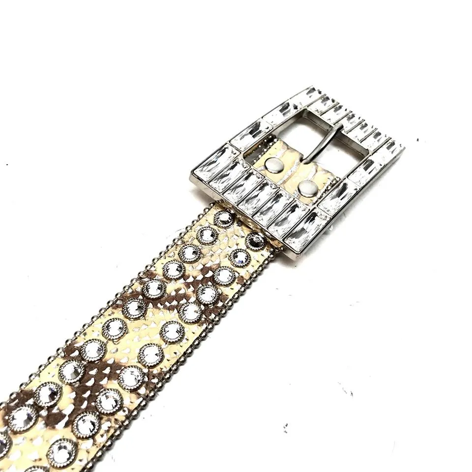 b.b. Simon Natural Python Big Buckle Crystal Belt