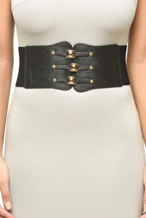 Black Belt With Elastic Back And Gold Hardware