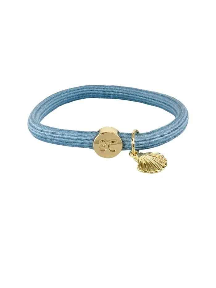 Black Colour Elastic Hair Tie Bracelet Sky Blue Gold Shell 6719SK