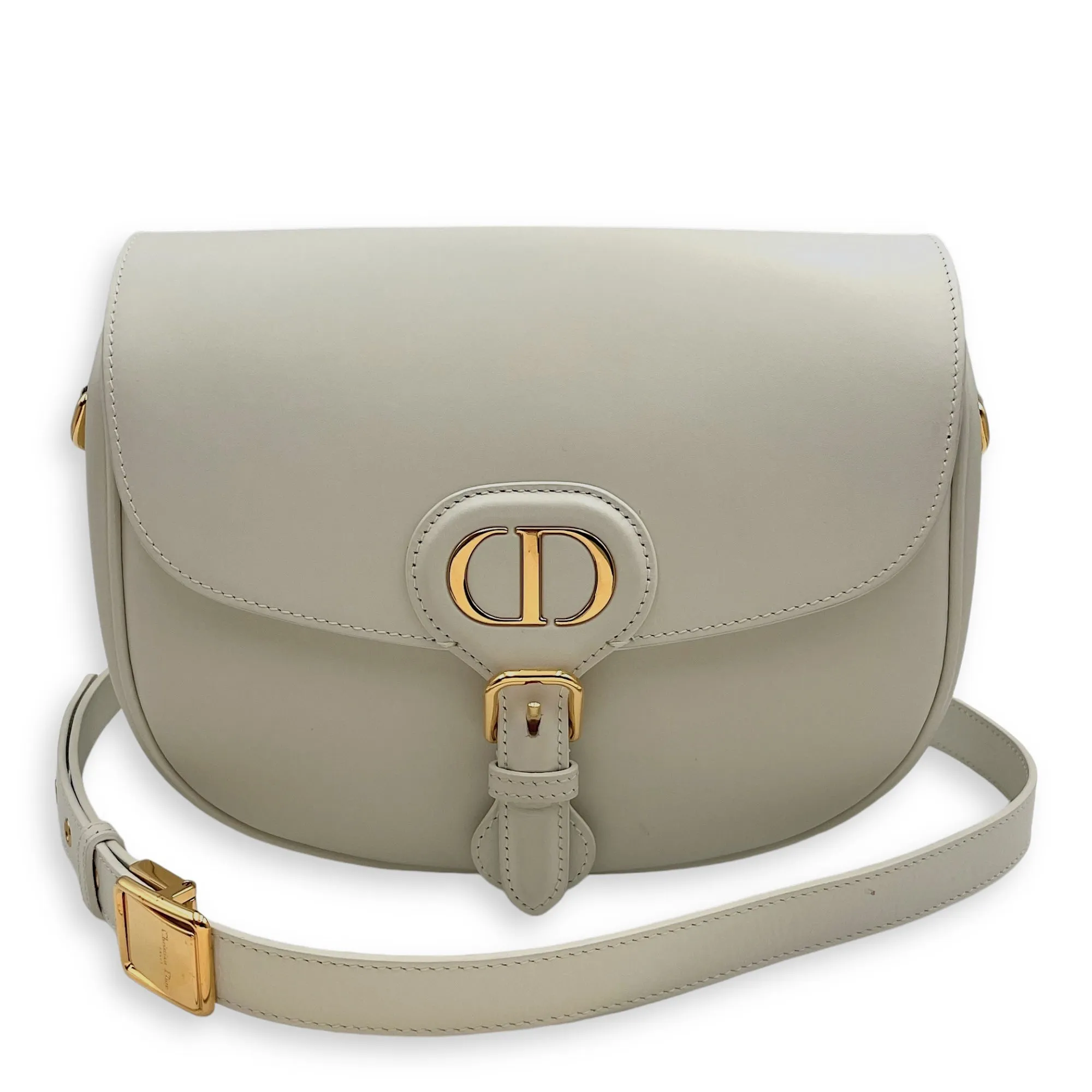 Bobby Medium White Crossbody Bag in Calfskin, Gold hardware