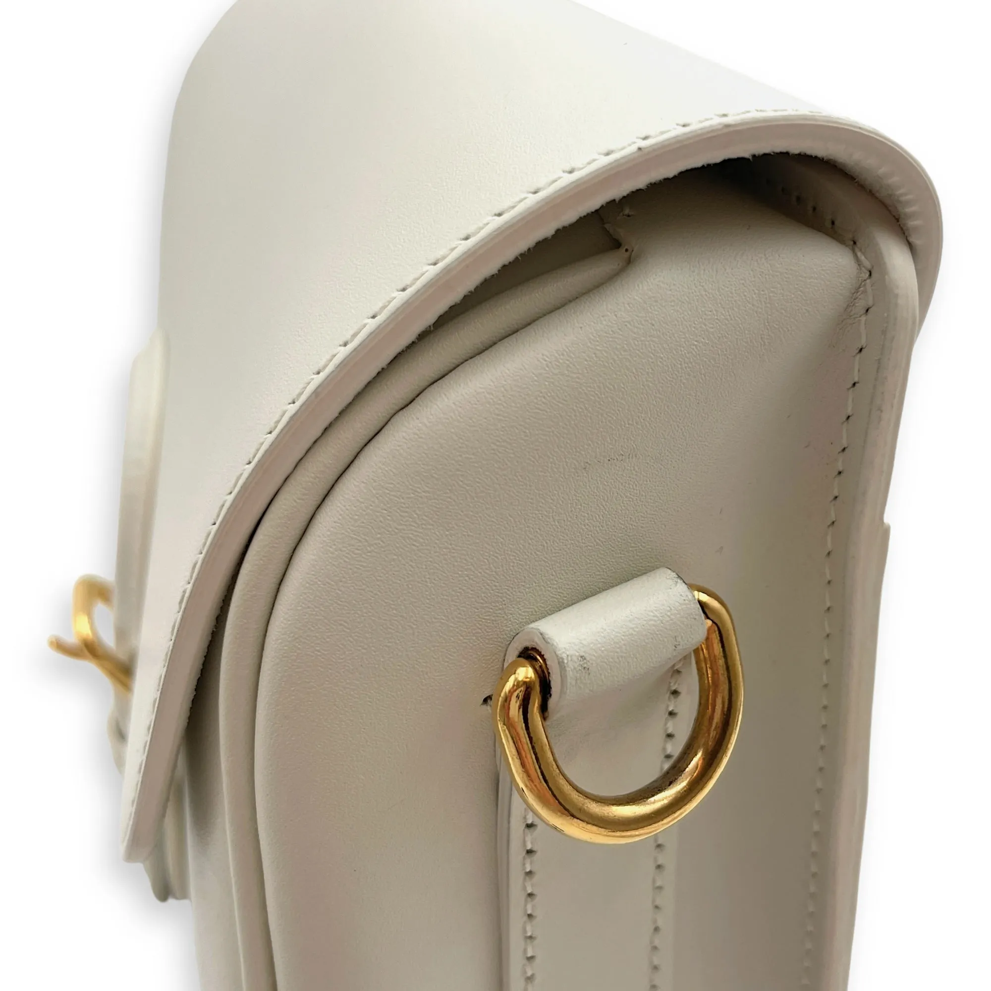 Bobby Medium White Crossbody Bag in Calfskin, Gold hardware