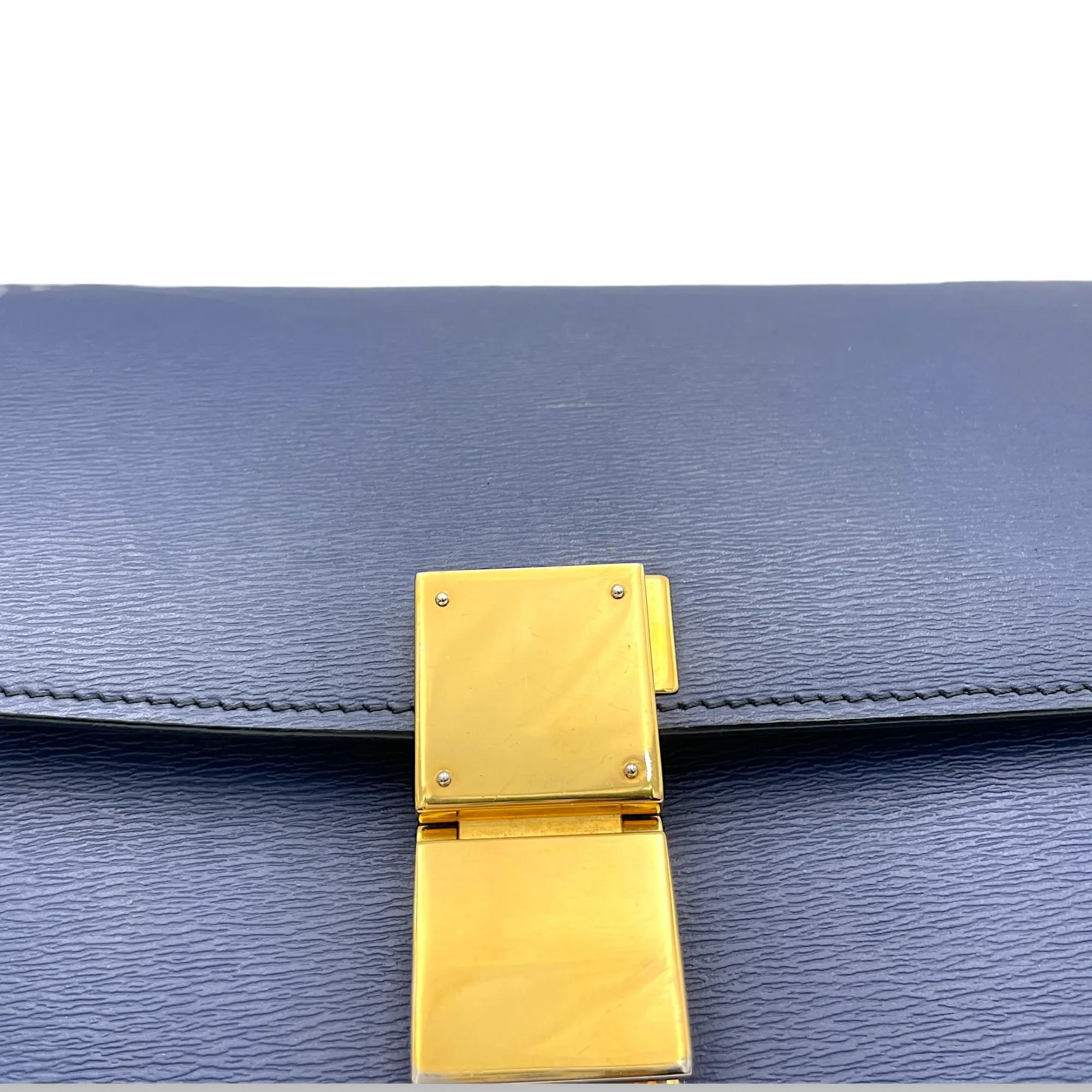 Box Medium Blue Crossbody Bag in Calfskin, Gold hardware