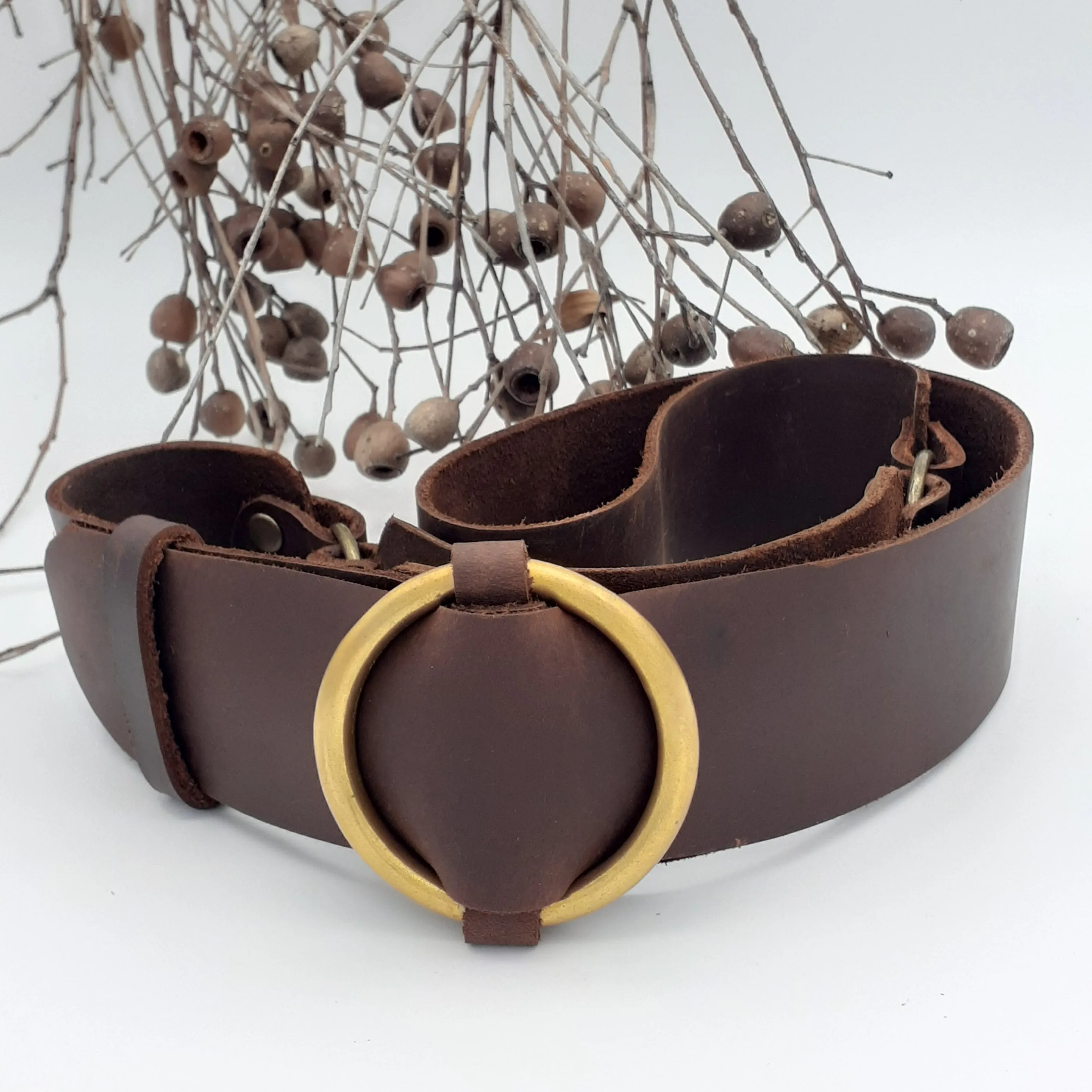 Brass Ring Buckle Chocolate Belt