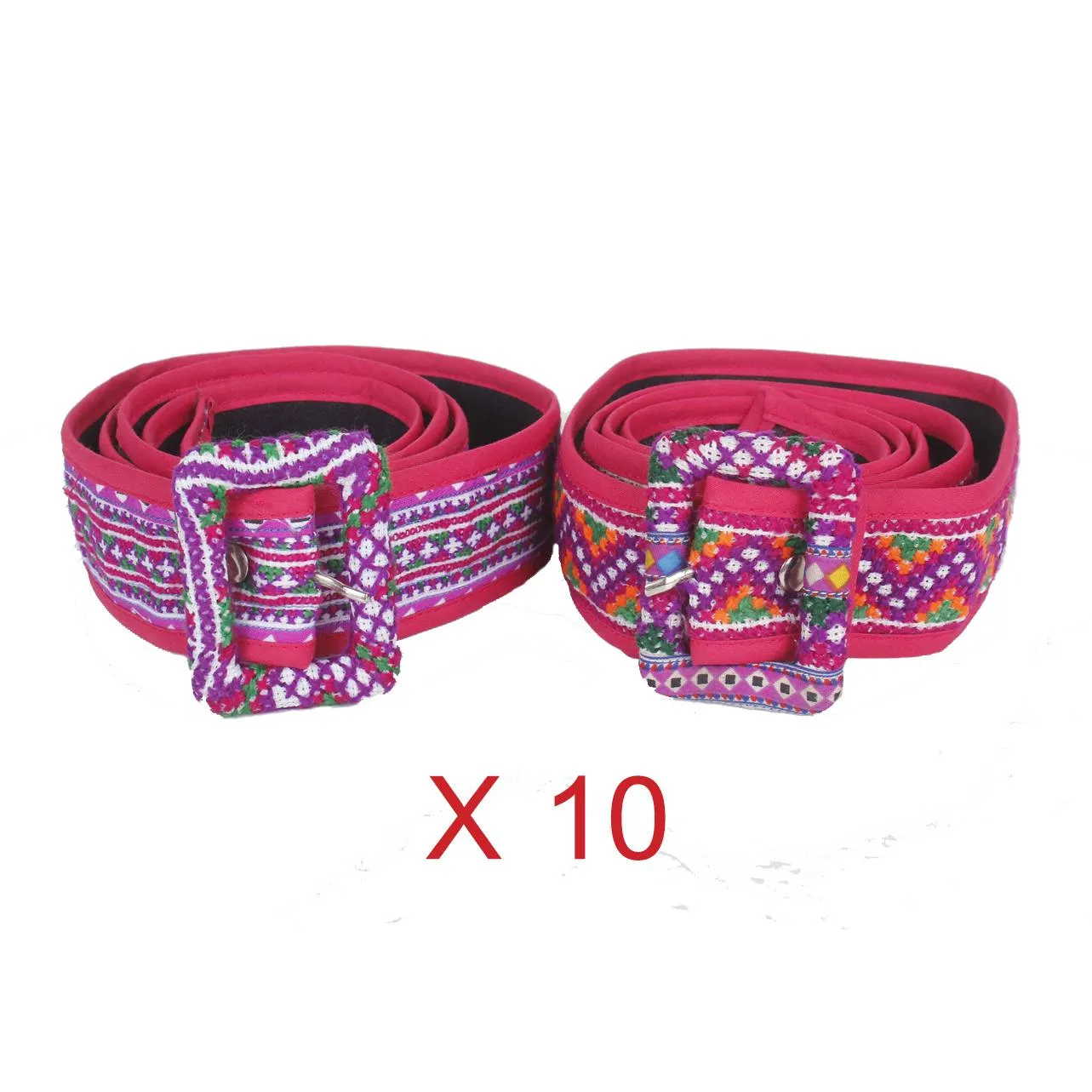 BUNDLE: 9 & 10 Piece Hill Tribe Handmade Embroidered Fabric Belt - Thailand