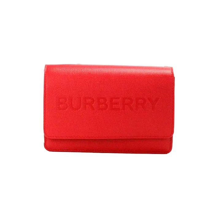 Burberry Hampshire Small Red Embossed Logo Smooth Leather Crossbody Bag