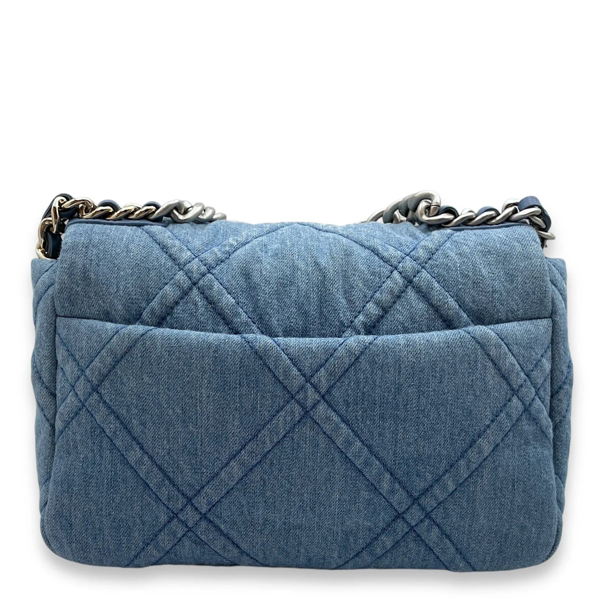 C19 Flap Small Light Blue Crossbody Bag in Denim, 3-Tone hardware