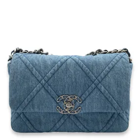 C19 Flap Small Light Blue Crossbody Bag in Denim, 3-Tone hardware