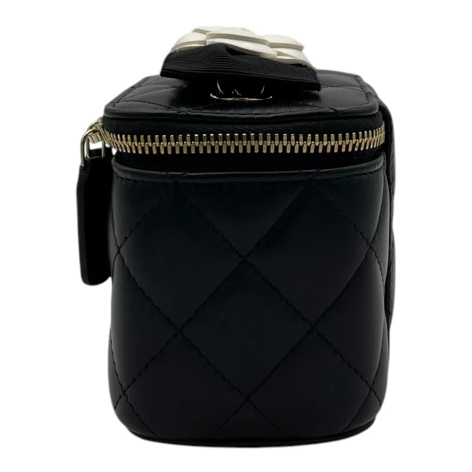 Camellia Vanity Mini Black Crossbody Bag in Lambskin, Gold hardware