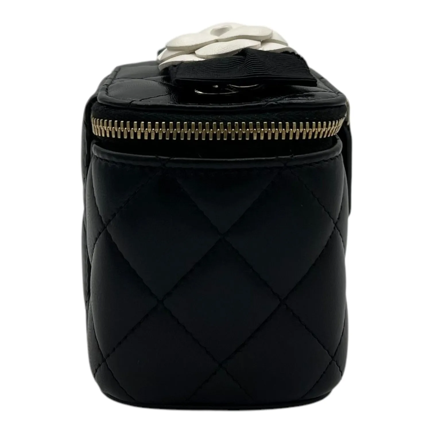 Camellia Vanity Mini Black Crossbody Bag in Lambskin, Gold hardware