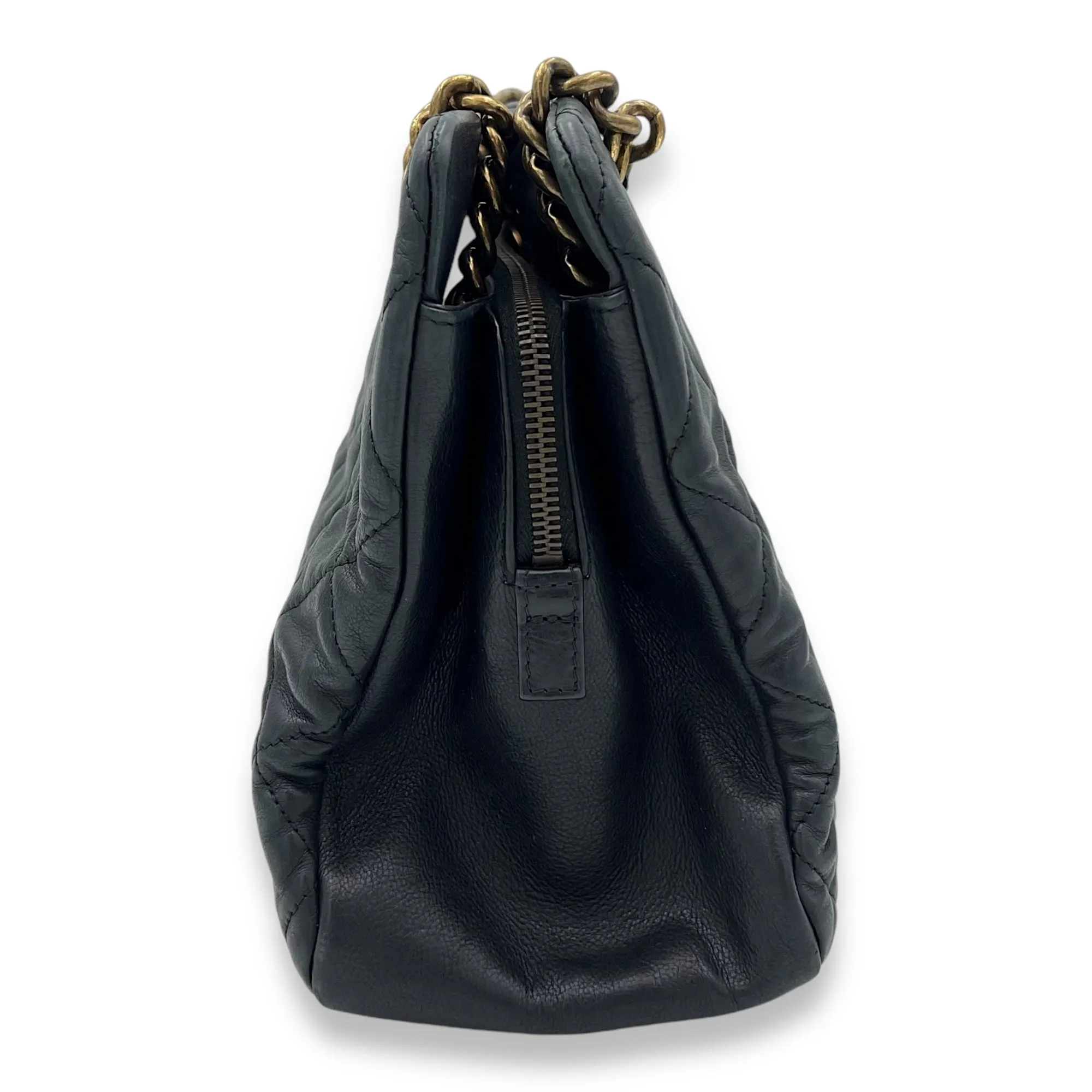 CC Crown Black Tote Bag in Calfskin, Gold hardware