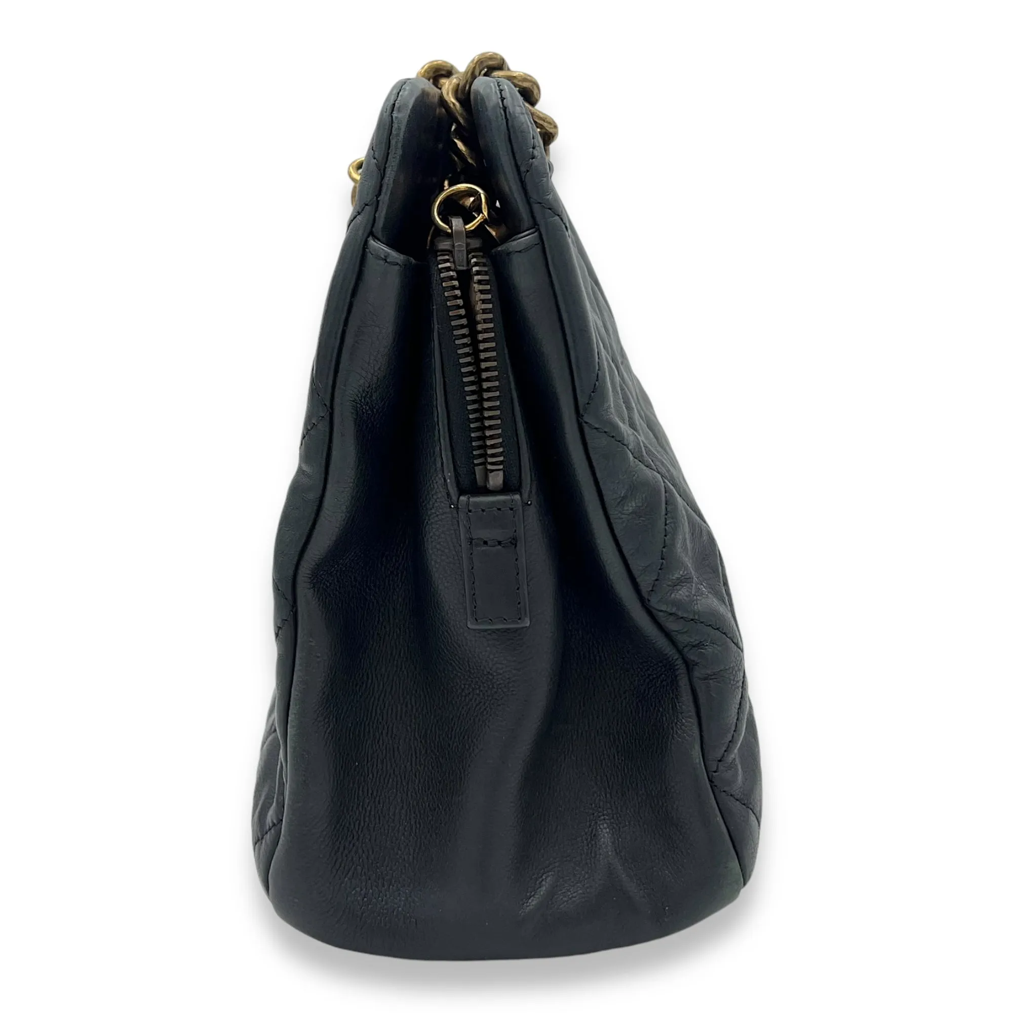 CC Crown Black Tote Bag in Calfskin, Gold hardware