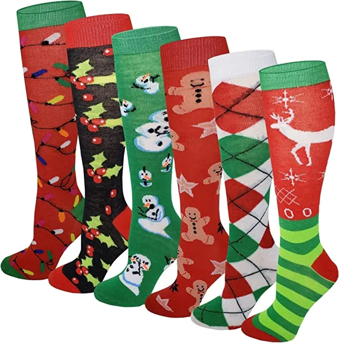 Children's Knee-High Socks | Christmas Print (6 Pairs)