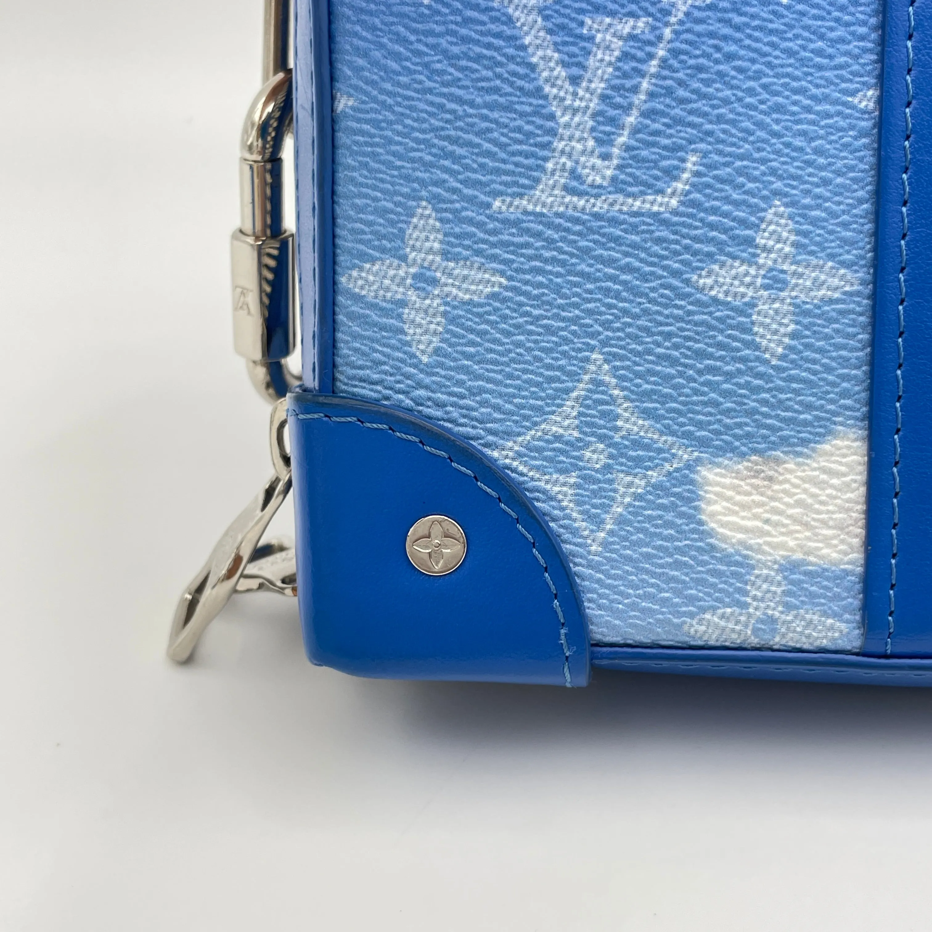 Clouds Soft Trunk Wallet Blue Crossbody Bag in Monogram Coated Canvas, Silver hardware