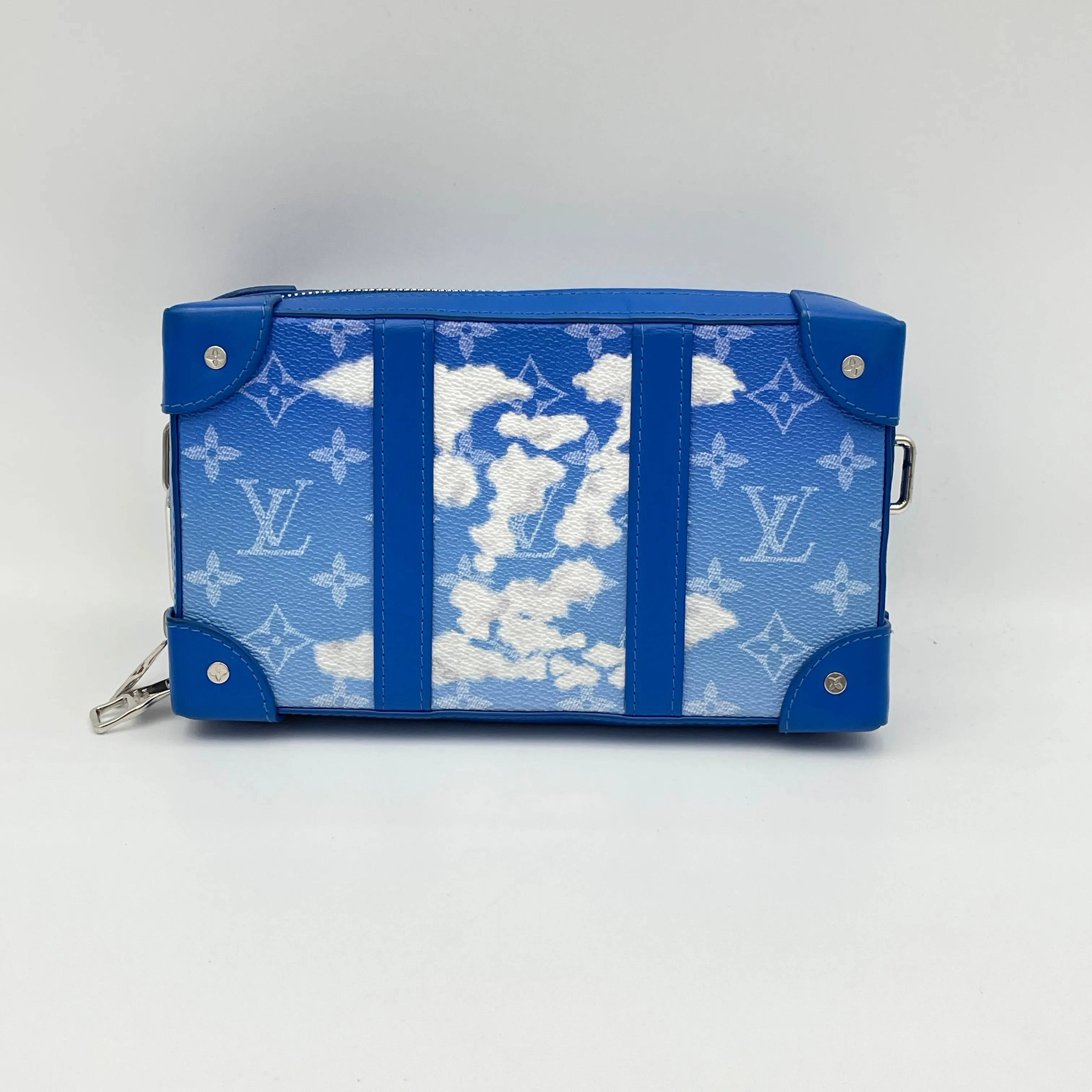 Clouds Soft Trunk Wallet Blue Crossbody Bag in Monogram Coated Canvas, Silver hardware