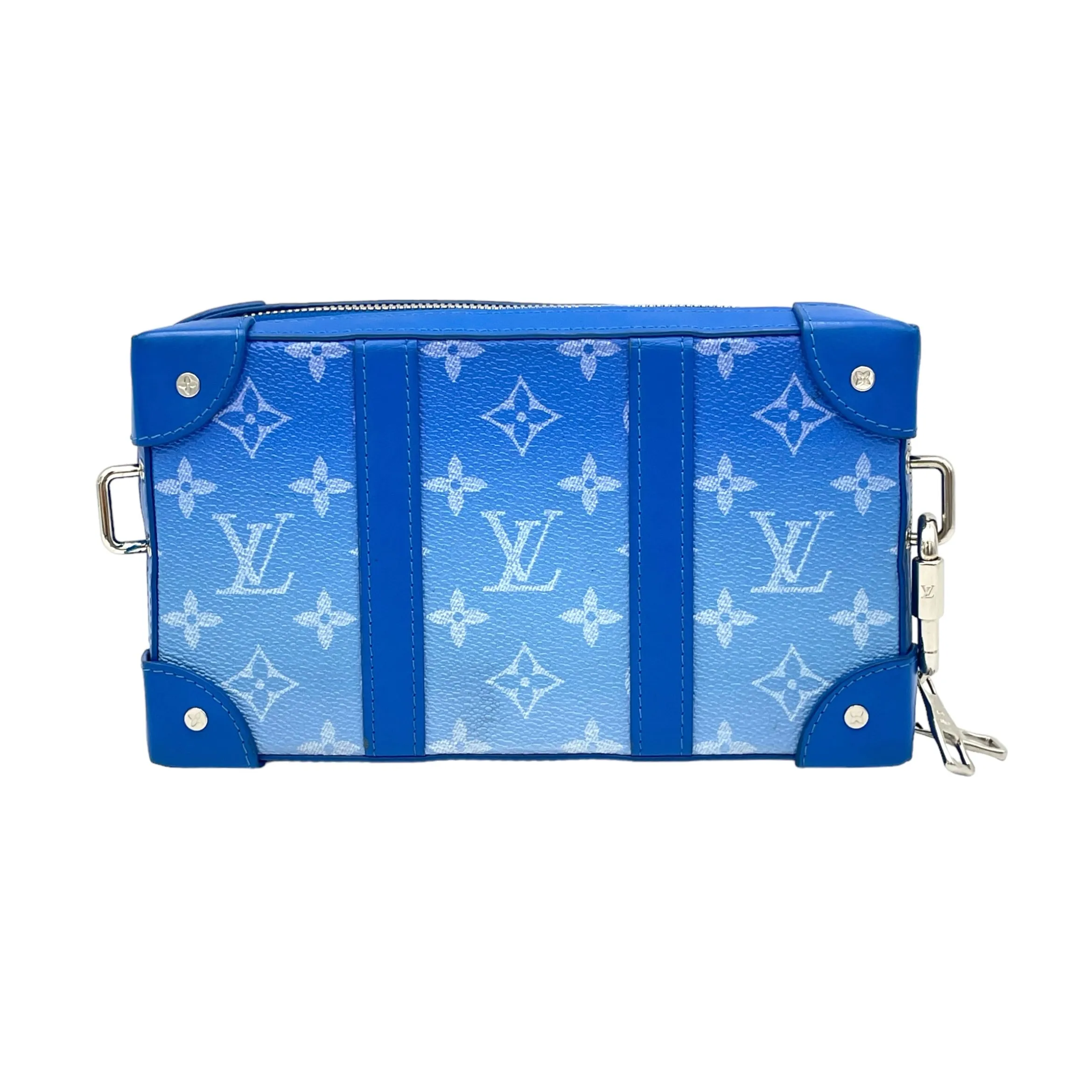 Clouds Soft Trunk Wallet Blue Crossbody Bag in Monogram Coated Canvas, Silver hardware