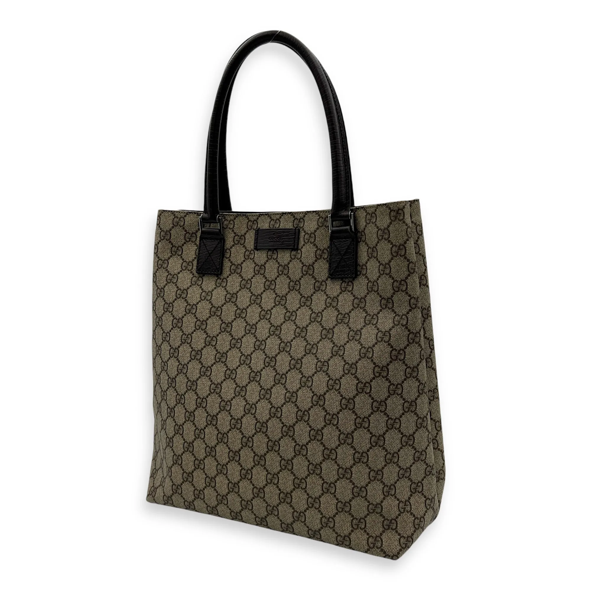 GG Supreme Vertical Brown Tote Bag in Coated Canvas, Silver hardware