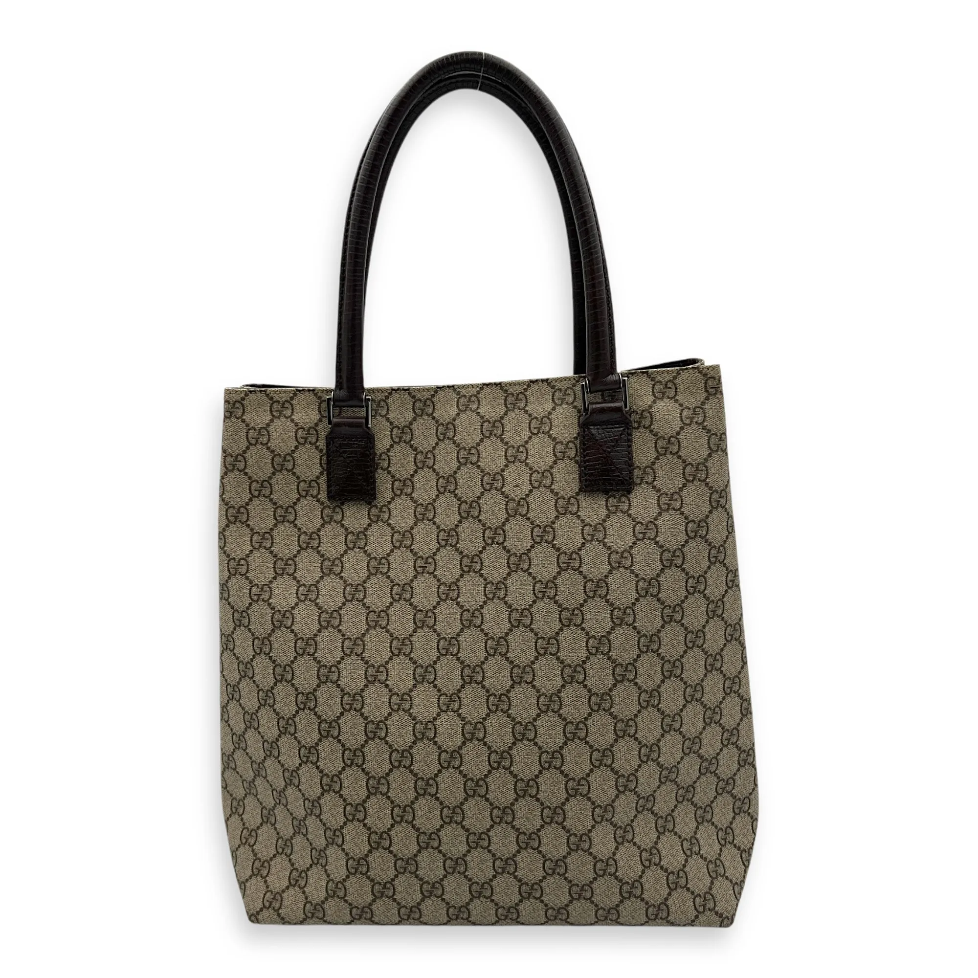 GG Supreme Vertical Brown Tote Bag in Coated Canvas, Silver hardware