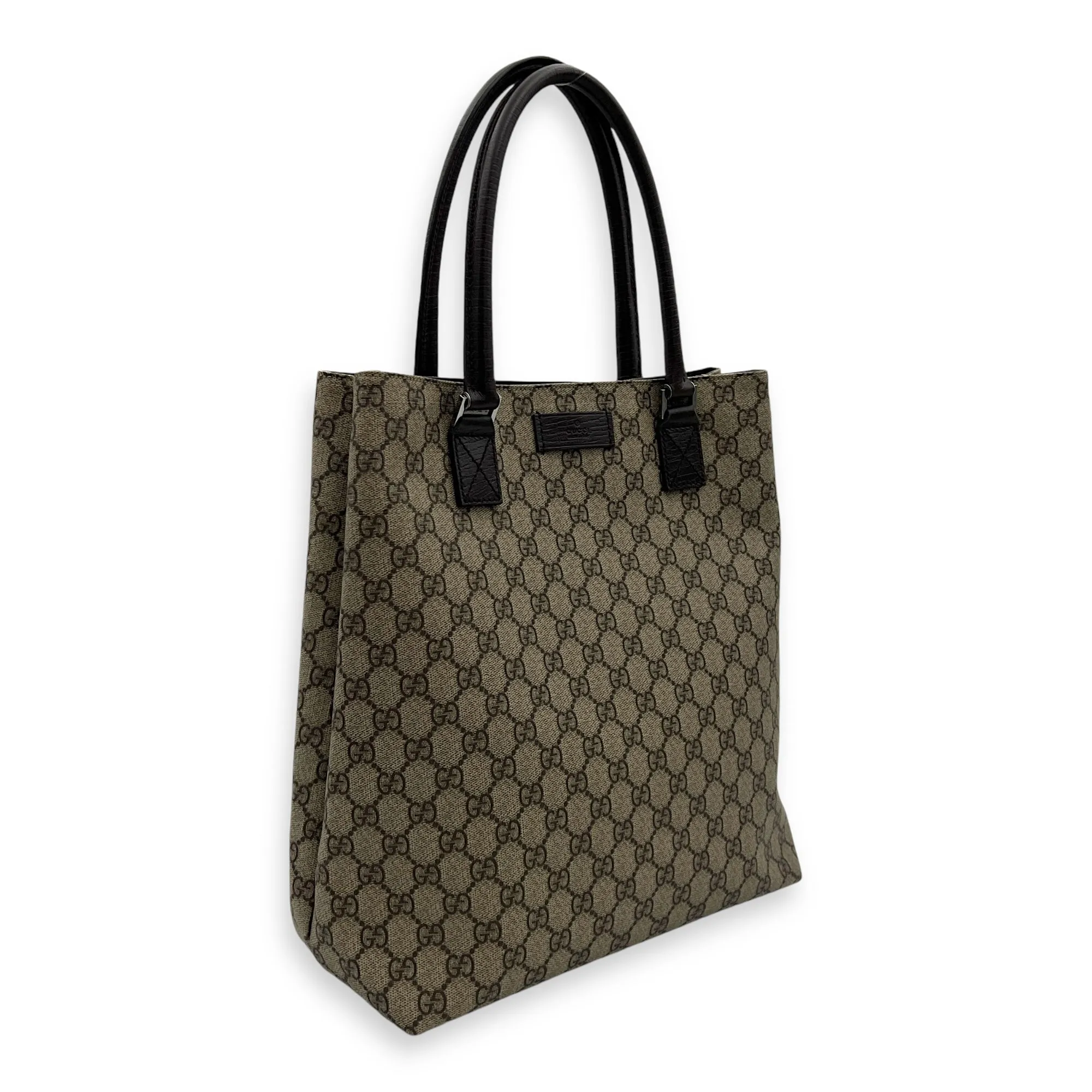 GG Supreme Vertical Brown Tote Bag in Coated Canvas, Silver hardware