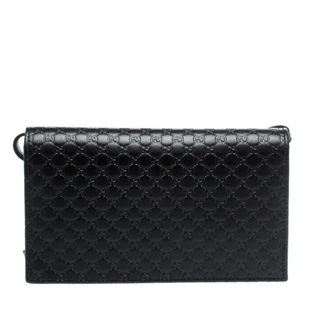 Gucci Microguccissma Black Wallet Crossbody Handbag 466507