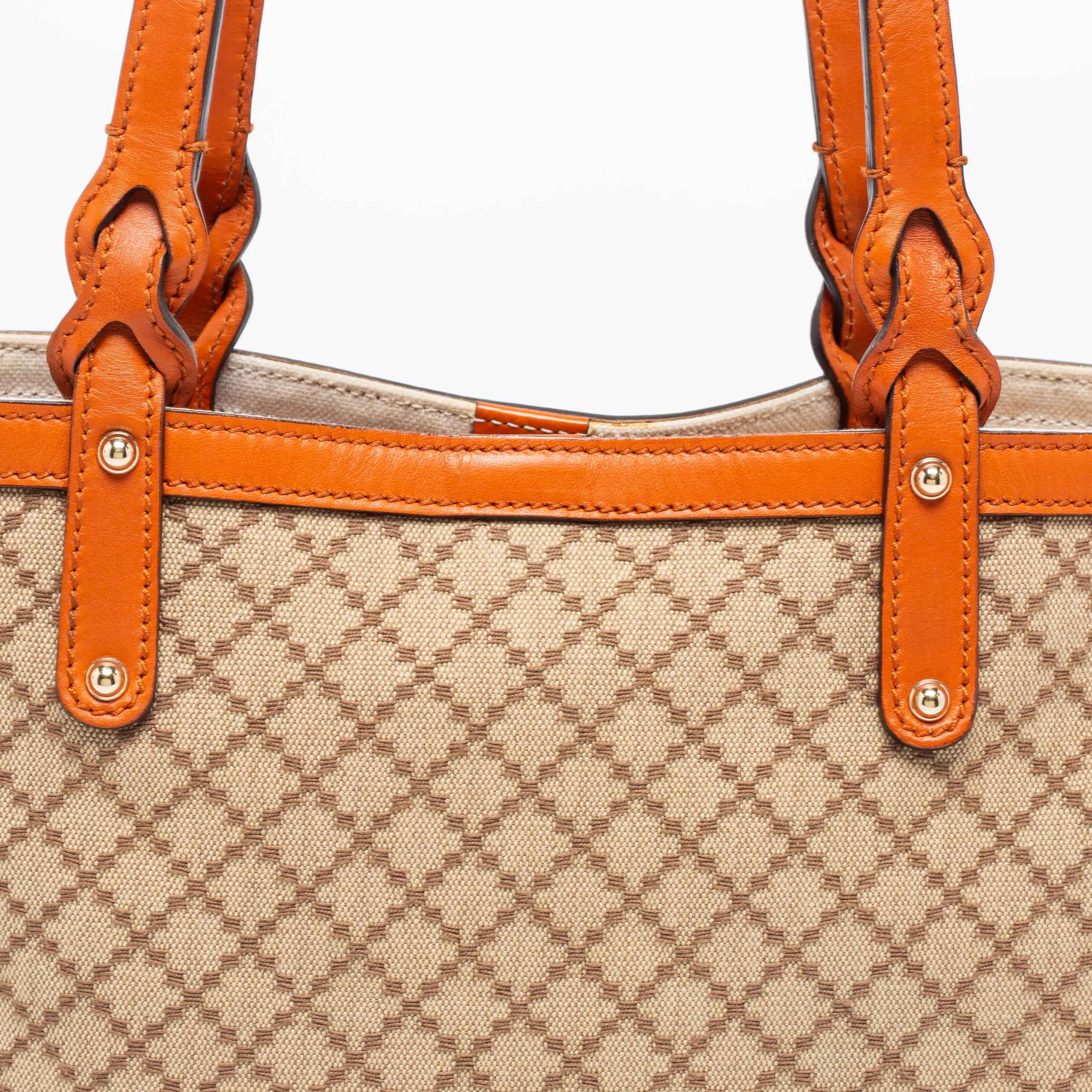 Gucci Orange/Beige Diamante Canvas and Leather Small Craft Tote