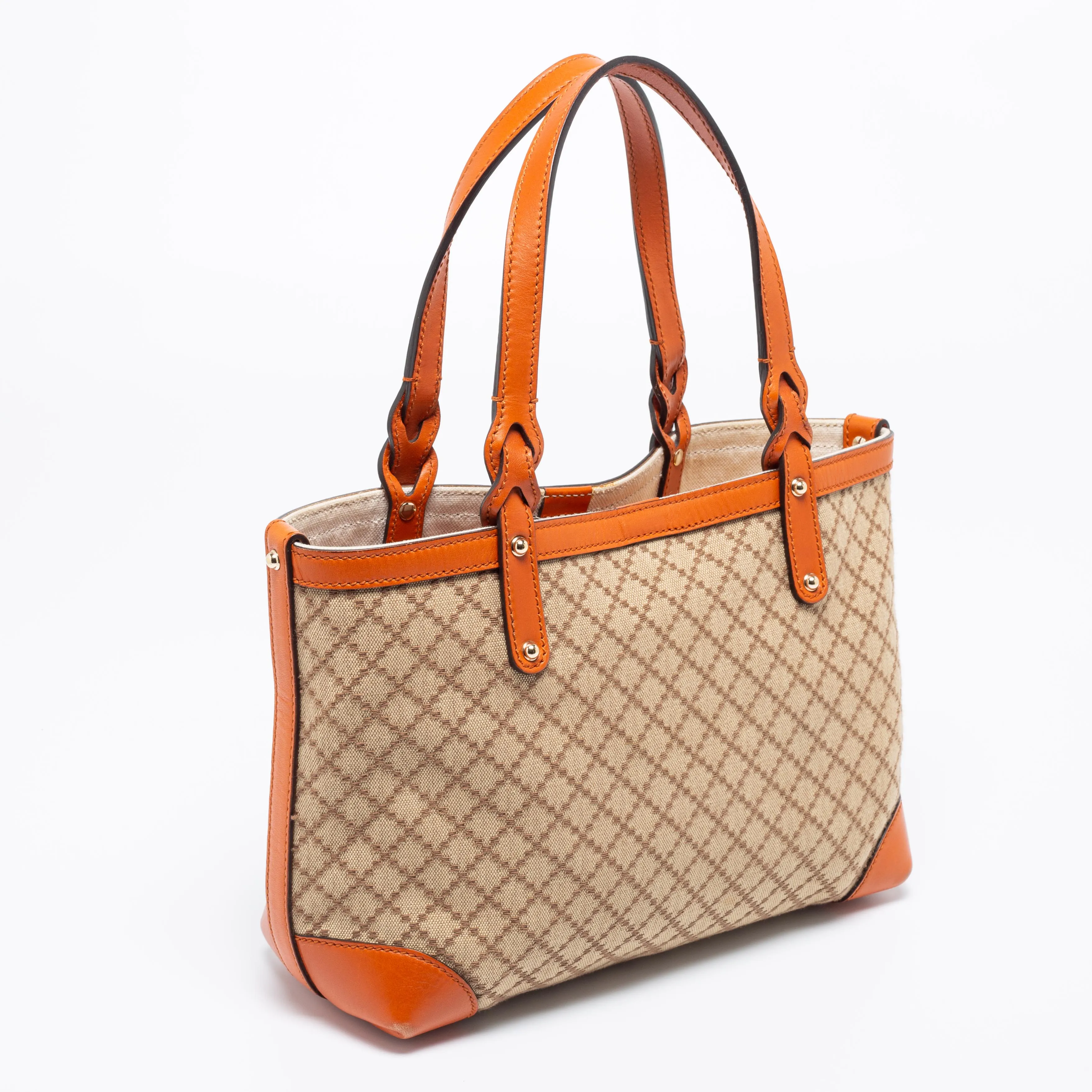 Gucci Orange/Beige Diamante Canvas and Leather Small Craft Tote