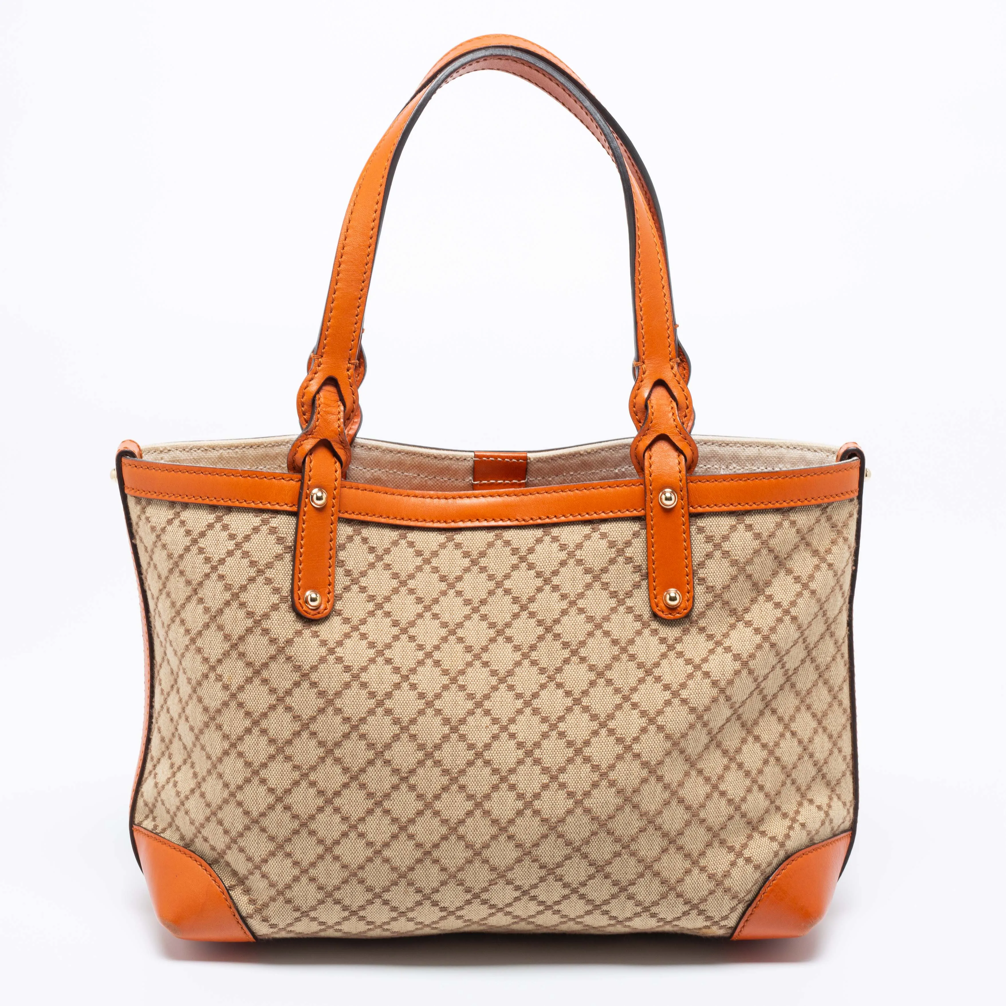 Gucci Orange/Beige Diamante Canvas and Leather Small Craft Tote