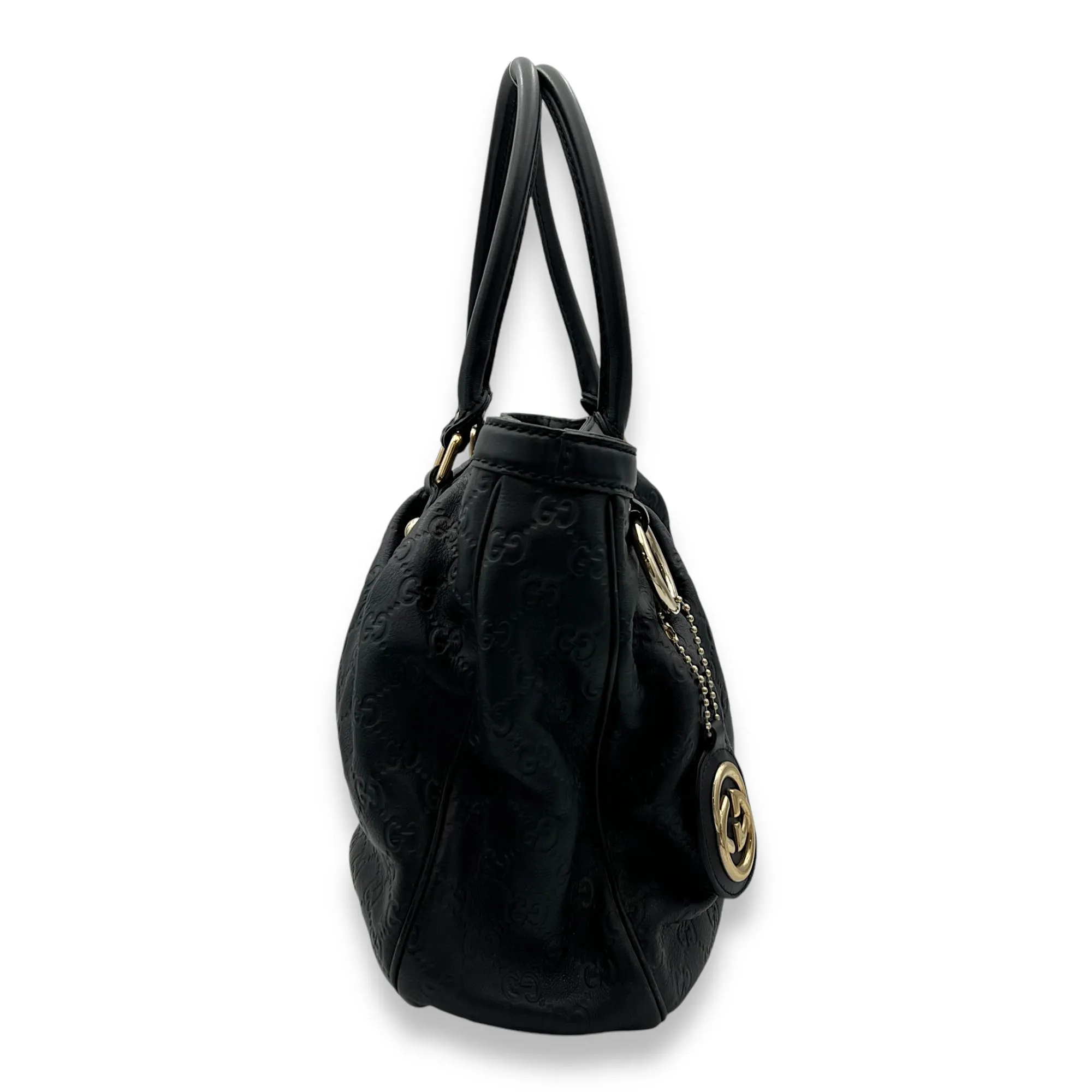 Guccissima Sukey Black Tote Bag in Calfskin, Light Gold hardware