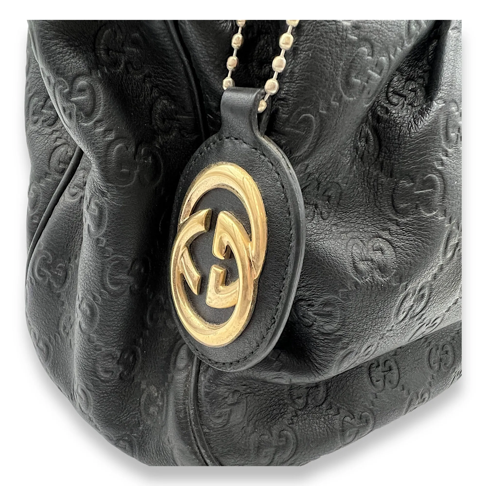 Guccissima Sukey Black Tote Bag in Calfskin, Light Gold hardware