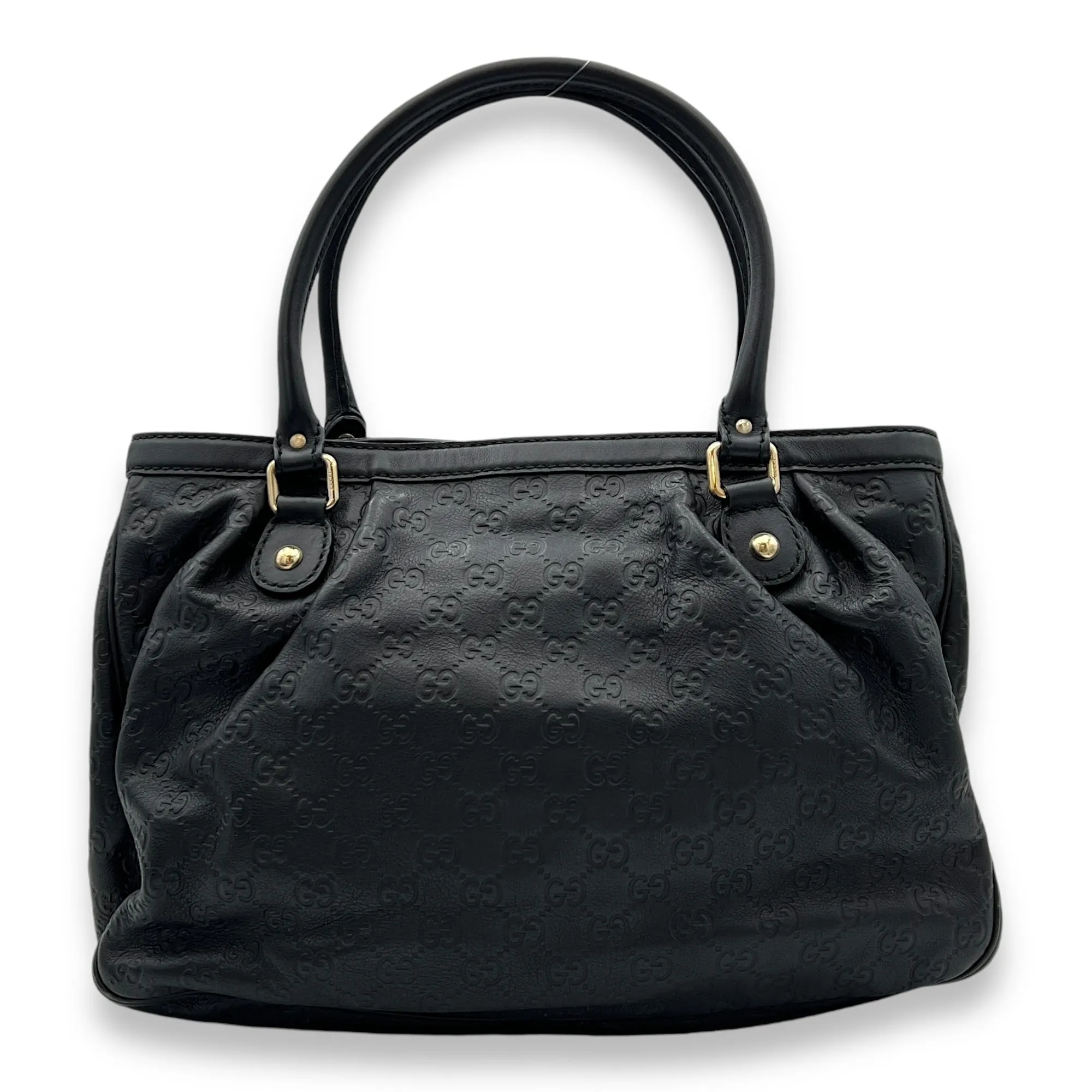 Guccissima Sukey Black Tote Bag in Calfskin, Light Gold hardware