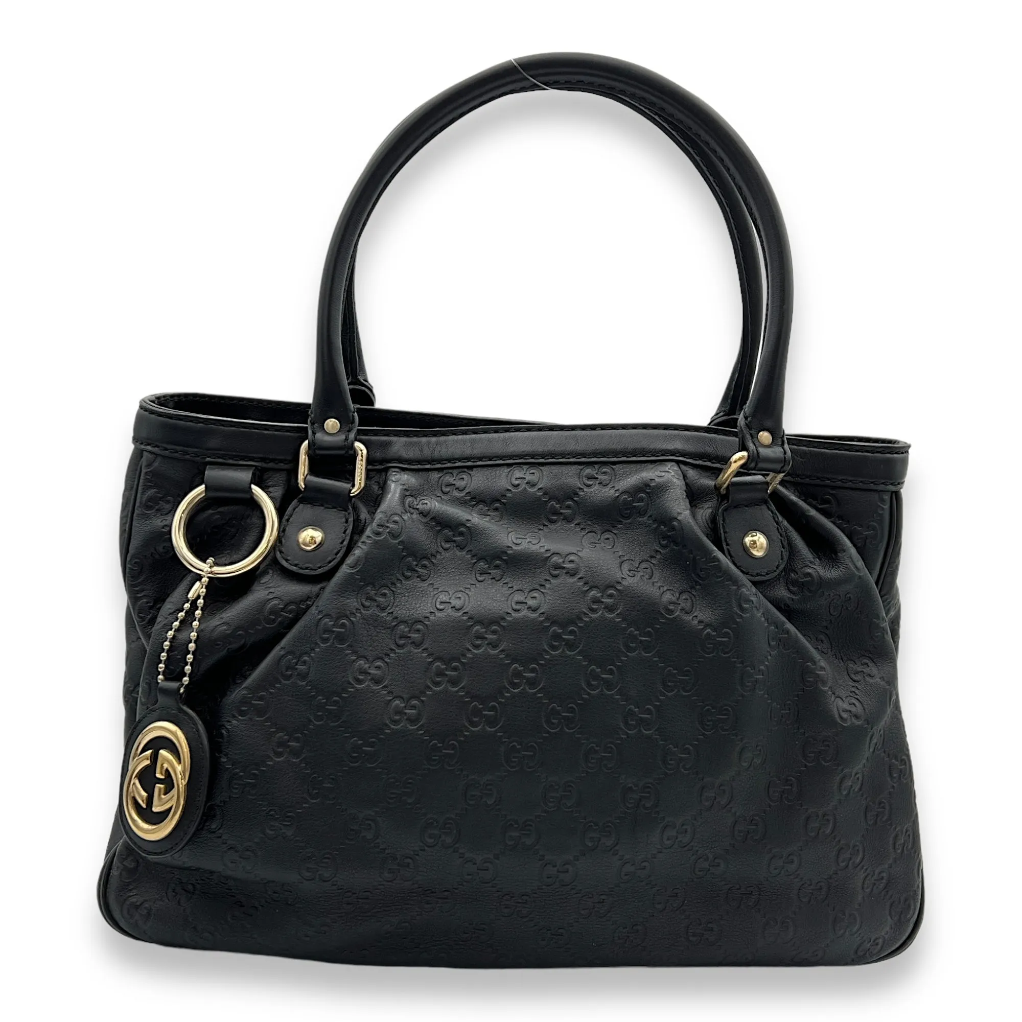 Guccissima Sukey Black Tote Bag in Calfskin, Light Gold hardware