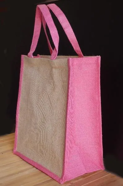 Gusseted Jute Tote Bags with Colored Trim and Handles (2 Available Sizes)