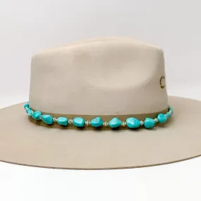 Hat Band With Large Turquoise Stones and Light Brown Ties