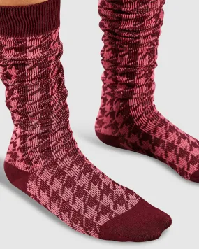 Houndstooth Knee High Socks - Rasberry