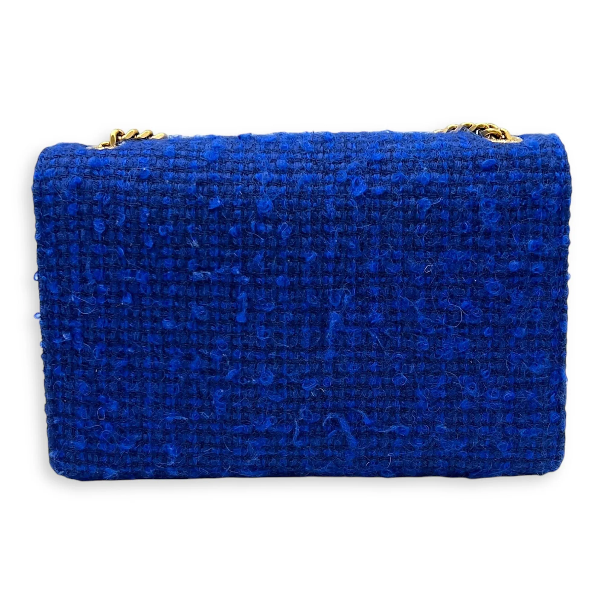 Kate Small Blue Crossbody Bag in Tweed, Gold hardware