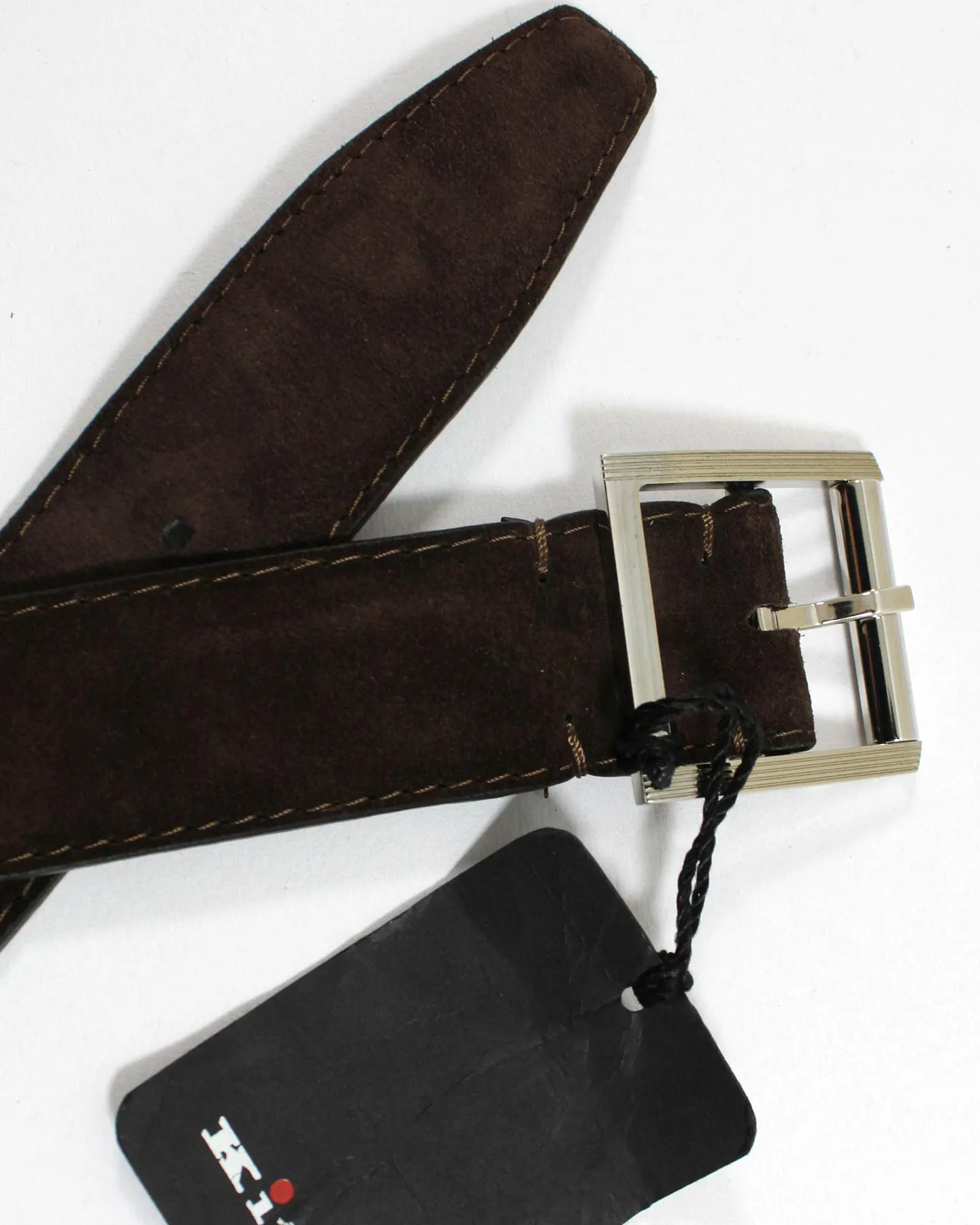 Kiton Belt Brown Suede Leather Square Buckle - Men Belt 90/ 36