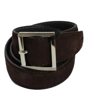 Kiton Belt Brown Suede Leather Square Buckle - Men Belt 90/ 36