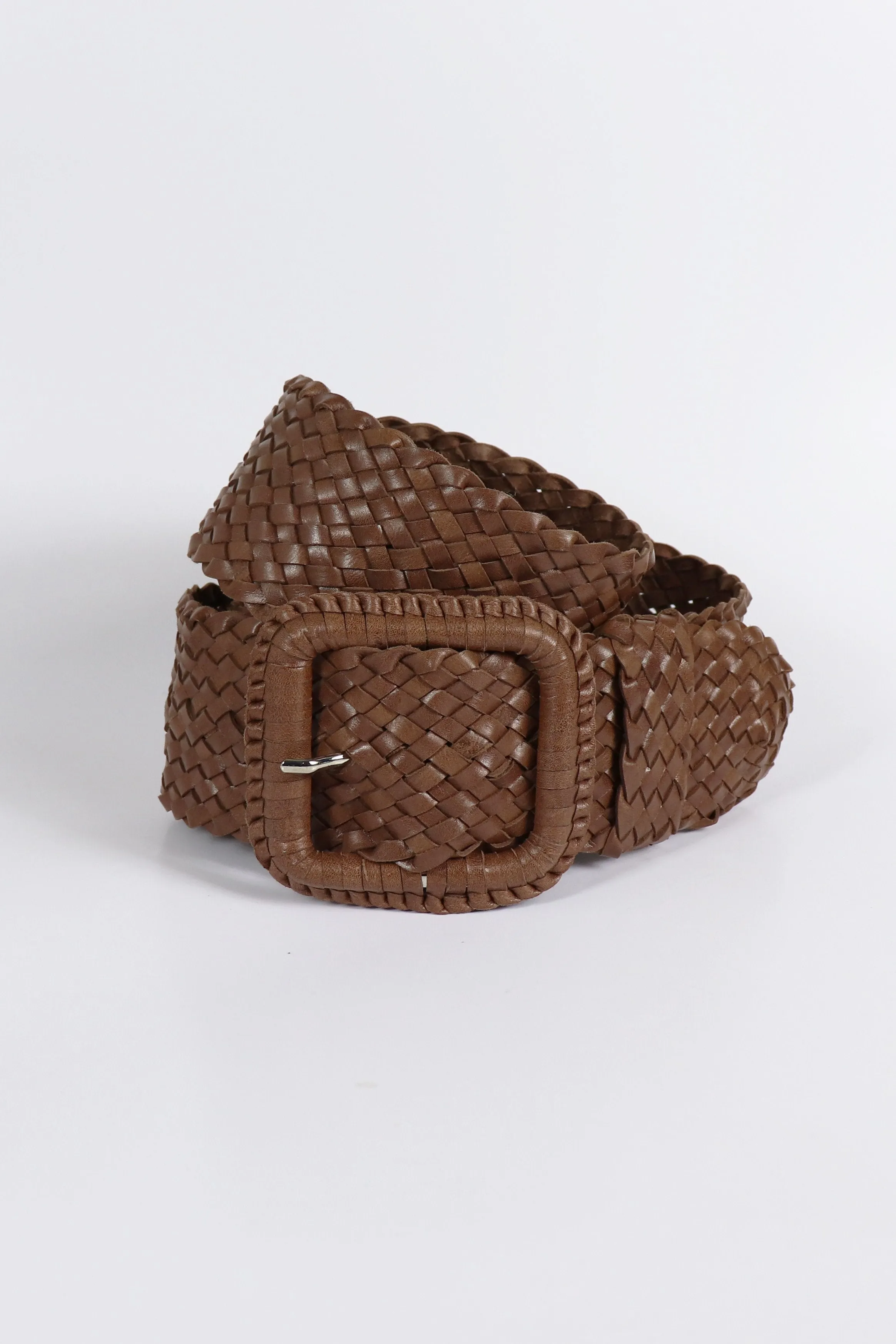 Leather Plaited Belt - Brandy